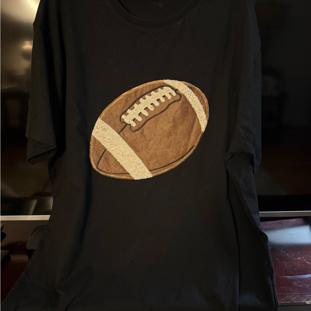 Impressions Black Tee with Brown Football Design